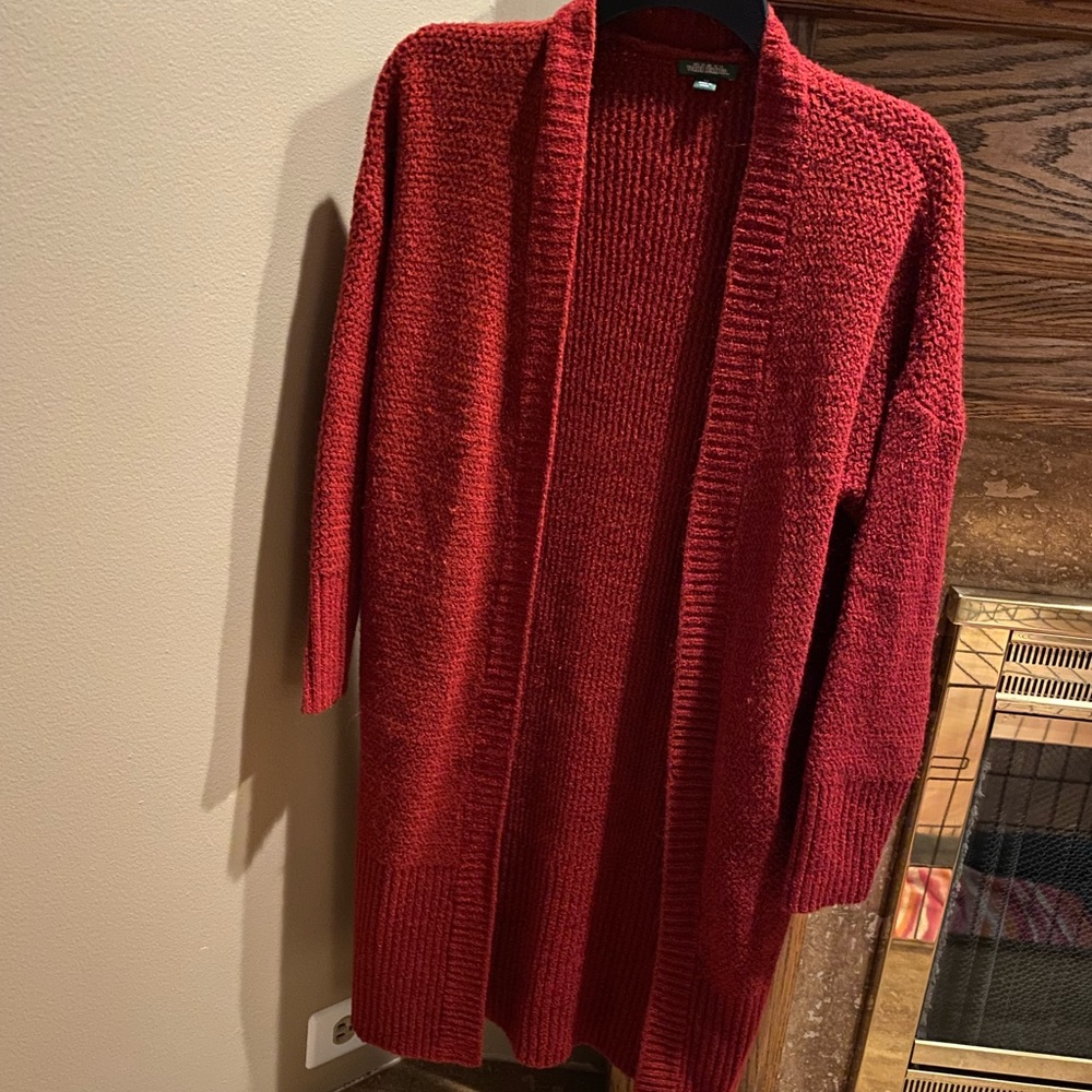 Red long sweater cardigan